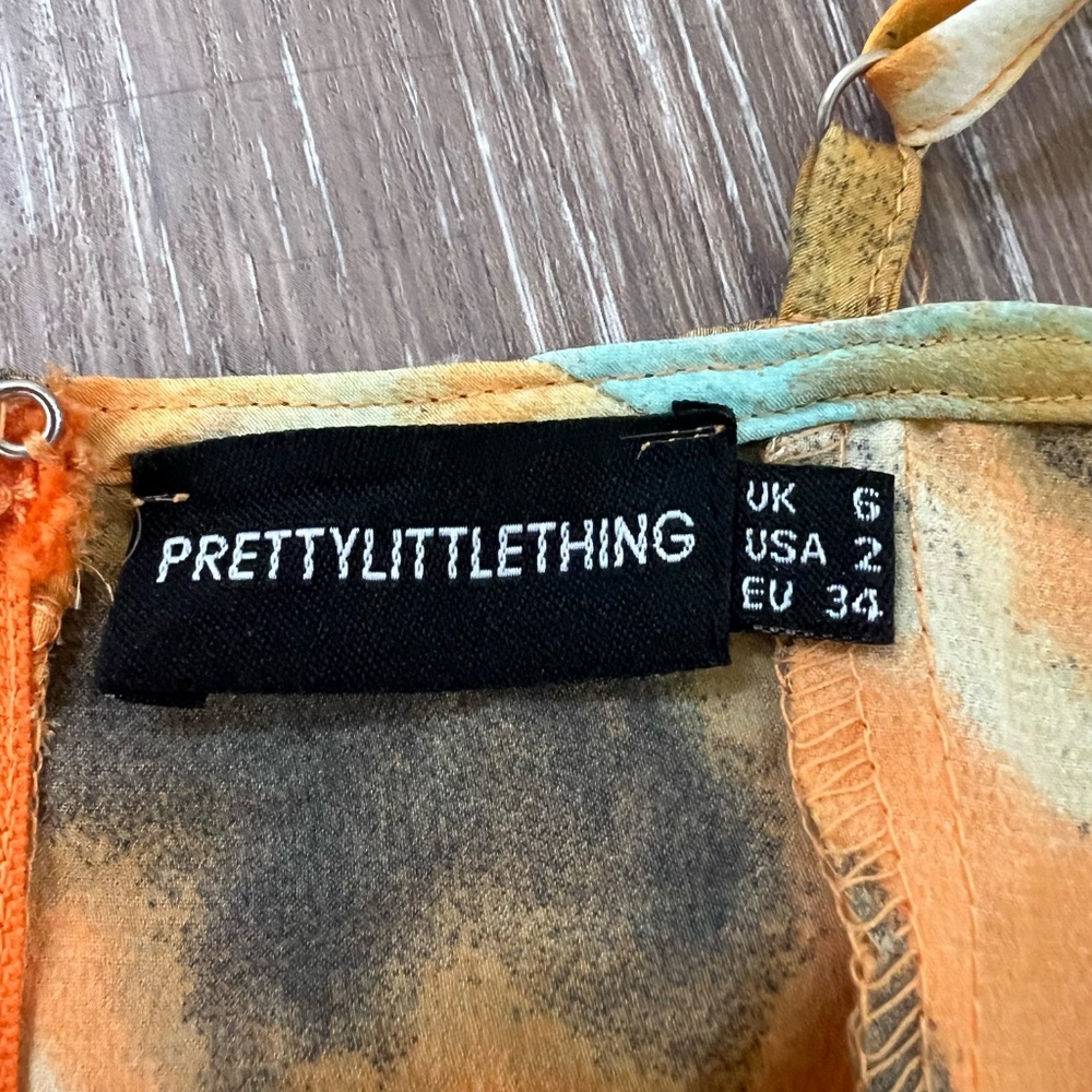 Pretty Little Thing Structured Corset Top Orange Tie Dye Print - Picture 8 of 9
